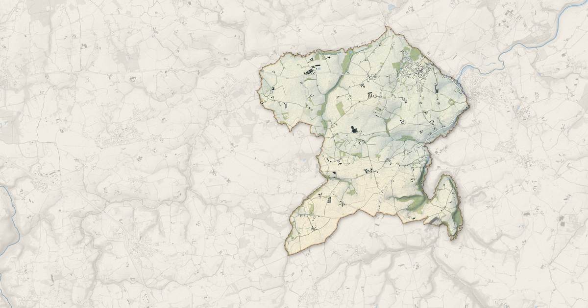 Portrait cartographique de Langoat : relief, eau, forêts, bâti et voies, calculés à partir des données de l'IGN