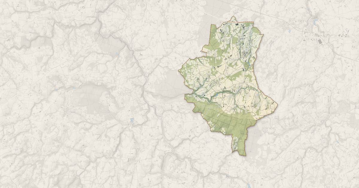 Portrait cartographique de Lanrodec : relief, eau, forêts, bâti et voies, calculés à partir des données de l'IGN
