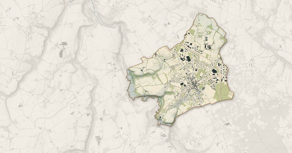 Portrait cartographique de Lanvollon : relief, eau, forêts, bâti et voies, calculés à partir des données de l'IGN