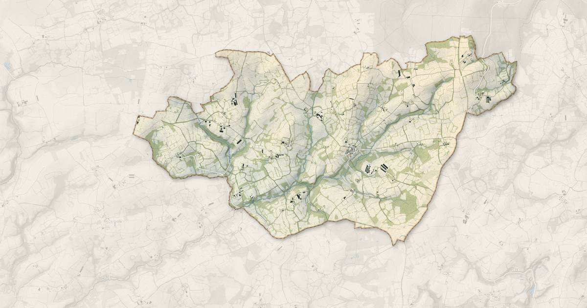Portrait cartographique de Lohuec : relief, eau, forêts, bâti et voies, calculés à partir des données de l'IGN
