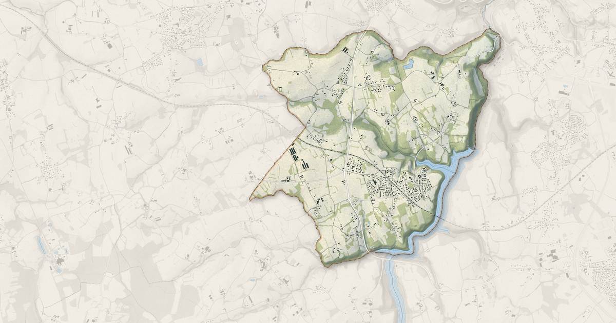 Portrait cartographique de La Méaugon : relief, eau, forêts, bâti et voies, calculés à partir des données de l'IGN