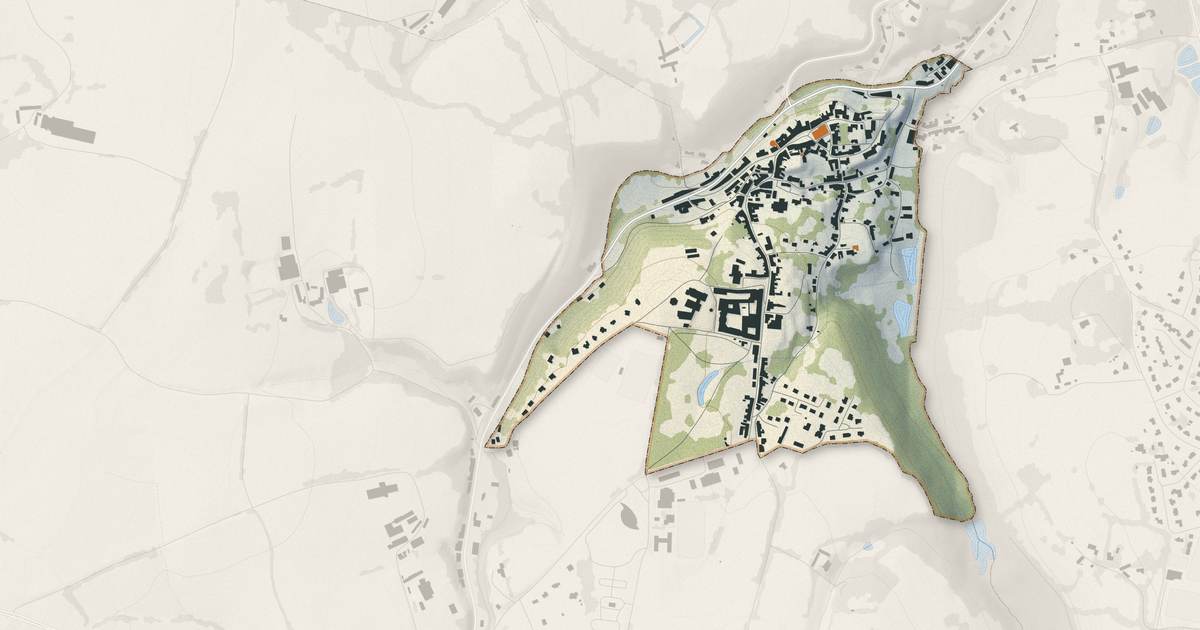 Portrait cartographique de Moncontour : relief, eau, forêts, bâti et voies, calculés à partir des données de l'IGN