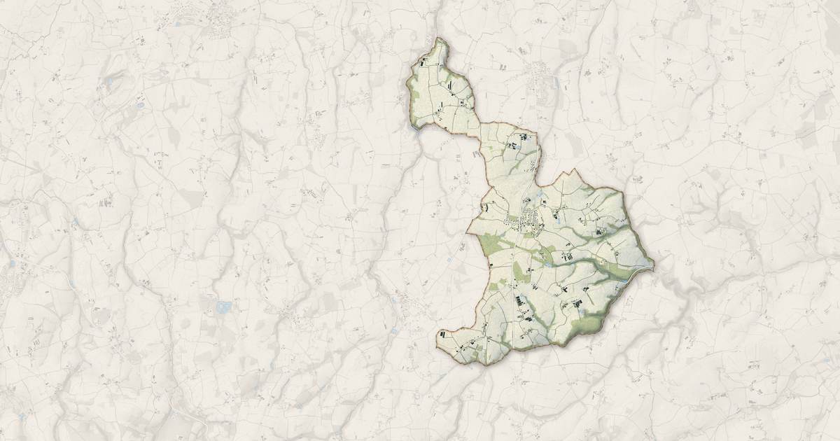 Portrait cartographique de Penguily : relief, eau, forêts, bâti et voies, calculés à partir des données de l'IGN