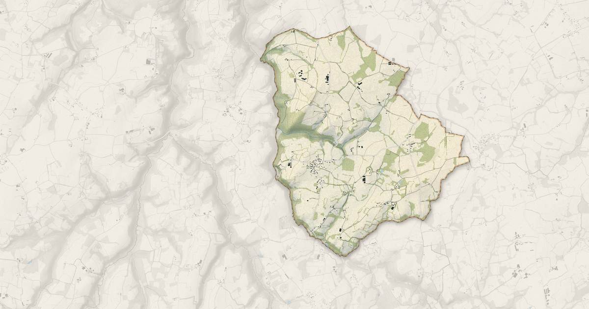 Portrait cartographique de Plouzélambre : relief, eau, forêts, bâti et voies, calculés à partir des données de l'IGN