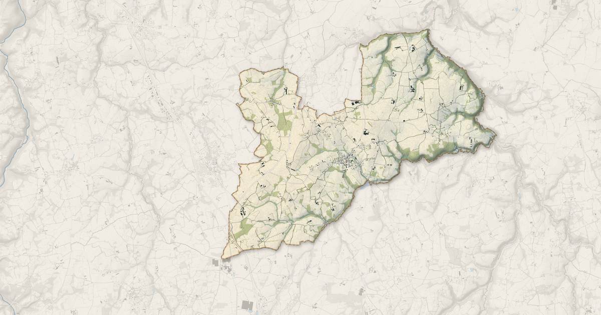 Portrait cartographique de Prat : relief, eau, forêts, bâti et voies, calculés à partir des données de l'IGN