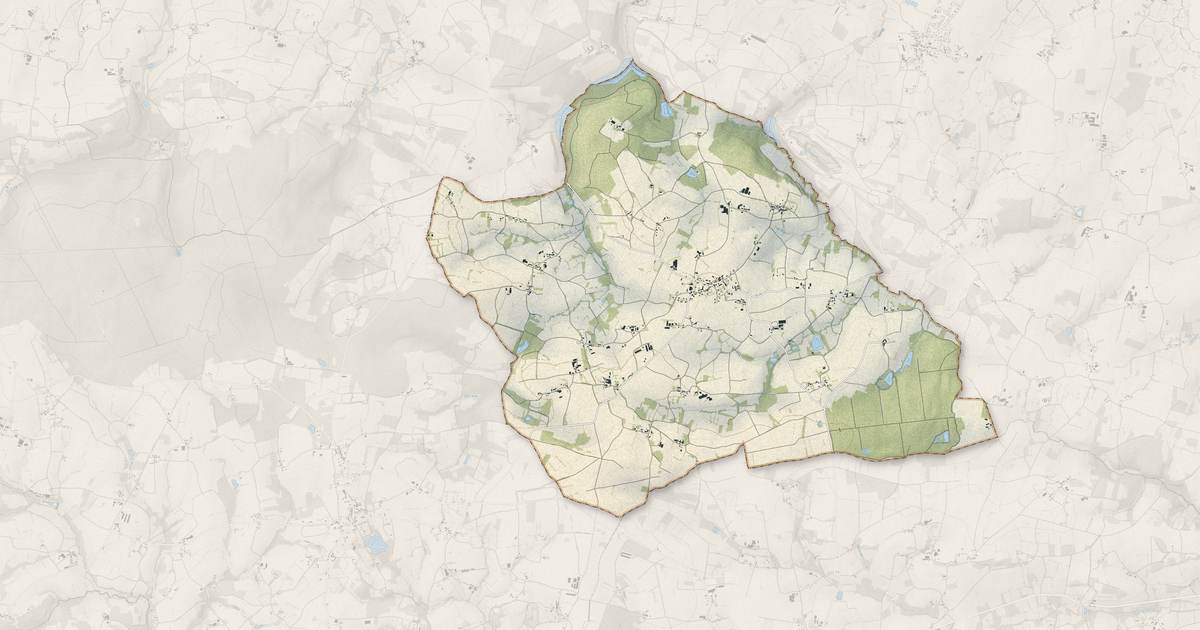 Portrait cartographique de Rouillac : relief, eau, forêts, bâti et voies, calculés à partir des données de l'IGN