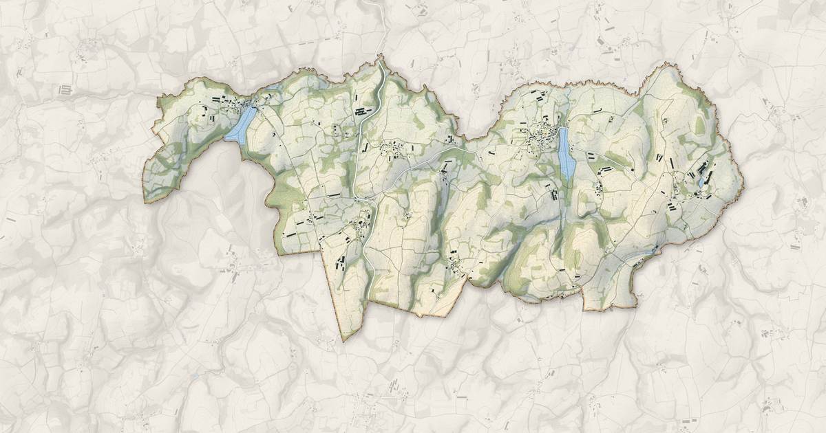 Portrait cartographique de Saint-Connan : relief, eau, forêts, bâti et voies, calculés à partir des données de l'IGN