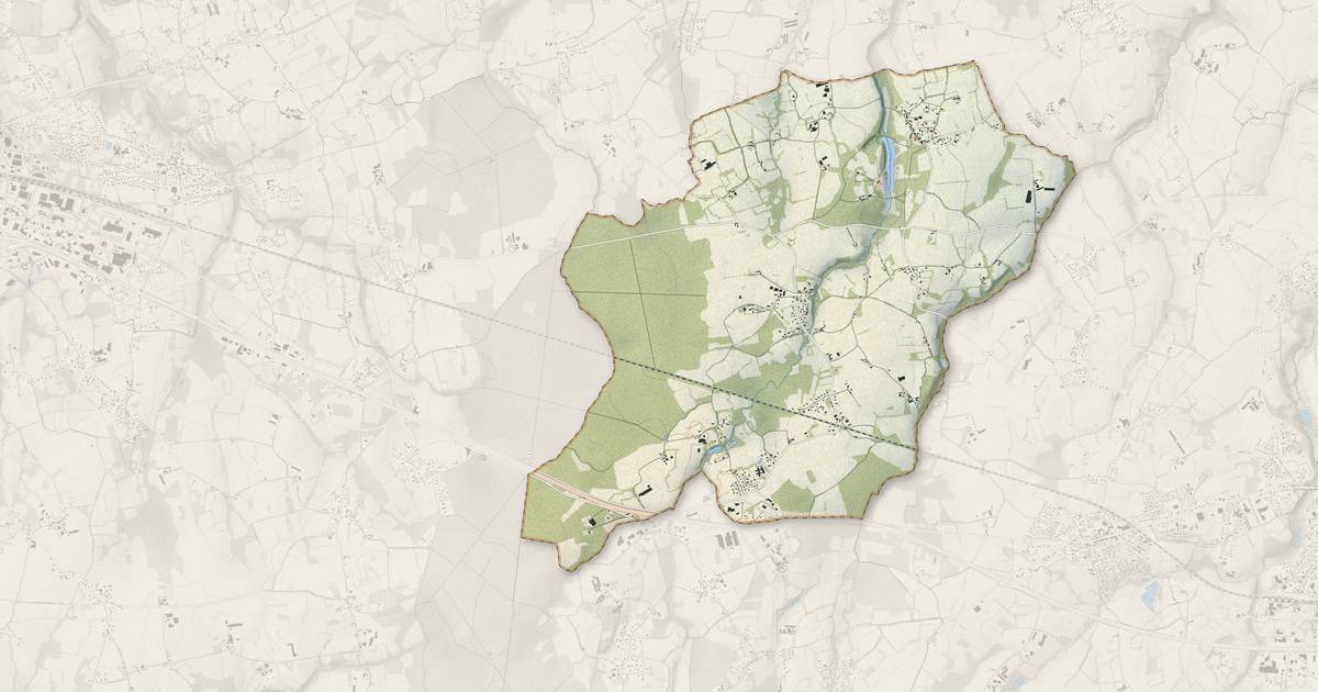 Portrait cartographique de Saint-Jean-Kerdaniel : relief, eau, forêts, bâti et voies, calculés à partir des données de l'IGN