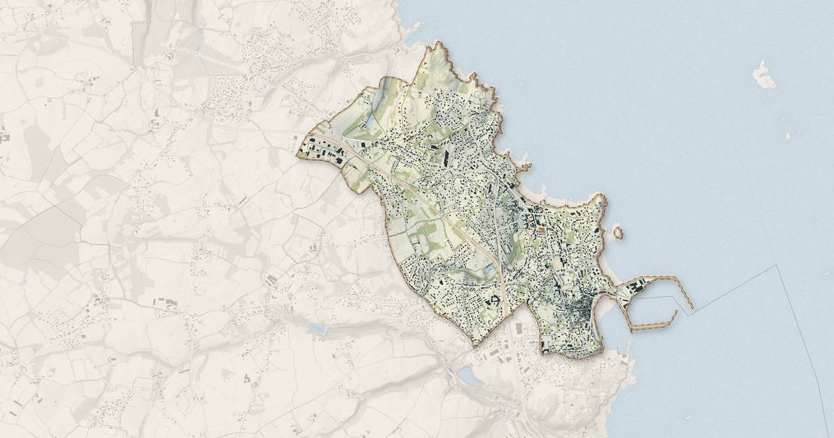 Portrait cartographique de Saint-Quay-Portrieux : relief, eau, forêts, bâti et voies, calculés à partir des données de l'IGN