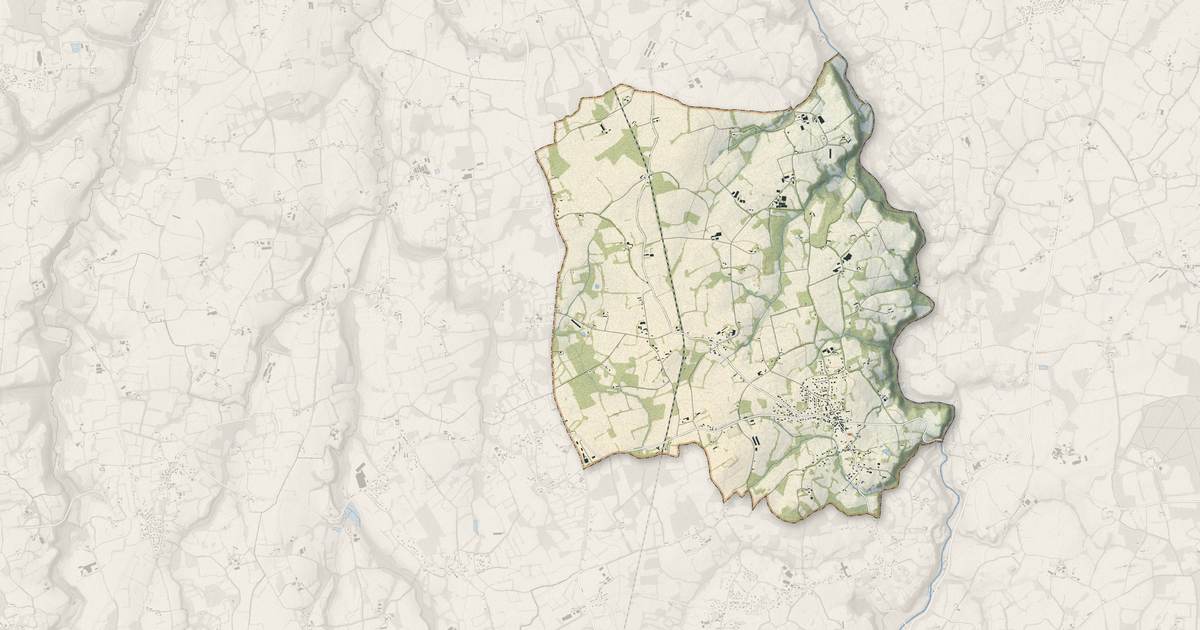 Portrait cartographique de Squiffiec : relief, eau, forêts, bâti et voies, calculés à partir des données de l'IGN