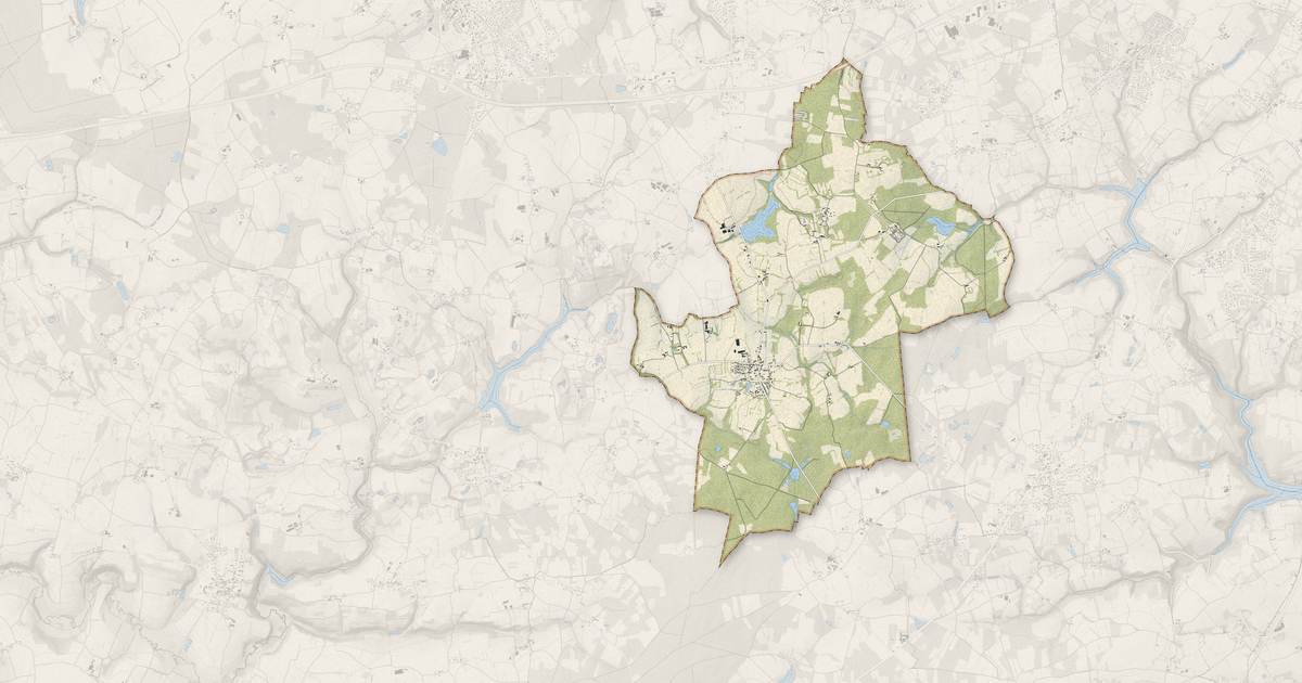 Portrait cartographique de Trébédan : relief, eau, forêts, bâti et voies, calculés à partir des données de l'IGN