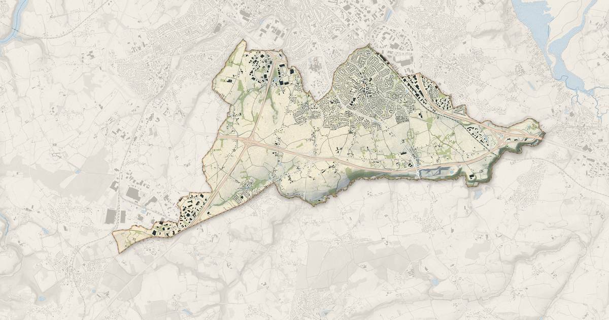 Portrait cartographique de Trégueux : relief, eau, forêts, bâti et voies, calculés à partir des données de l'IGN