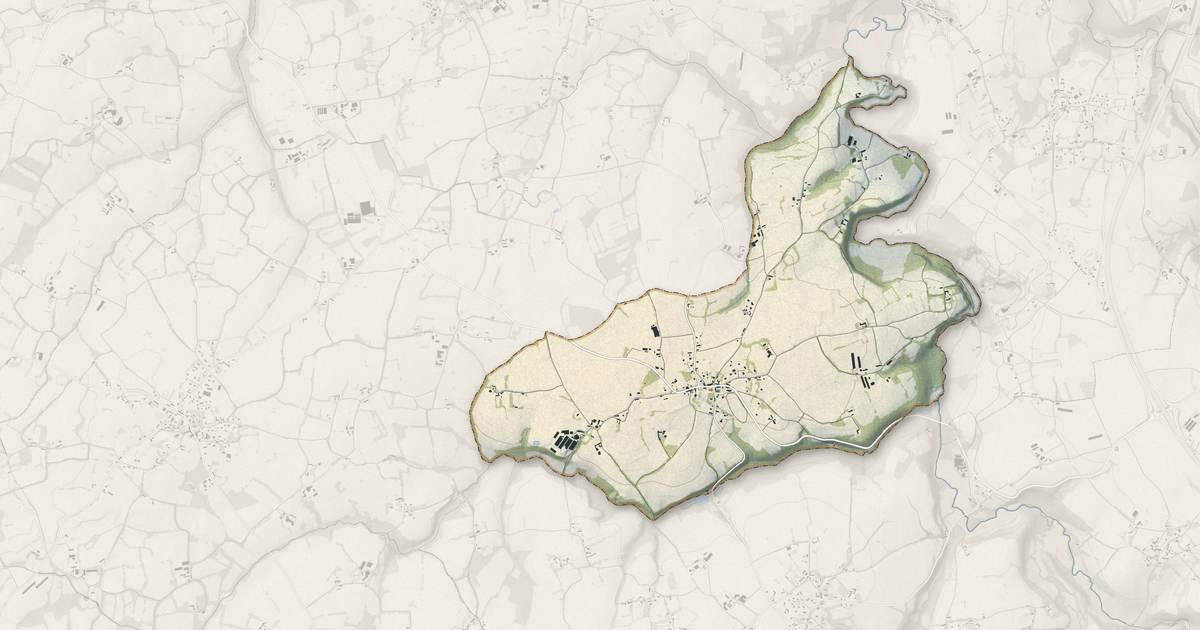 Portrait cartographique de Trévérec : relief, eau, forêts, bâti et voies, calculés à partir des données de l'IGN