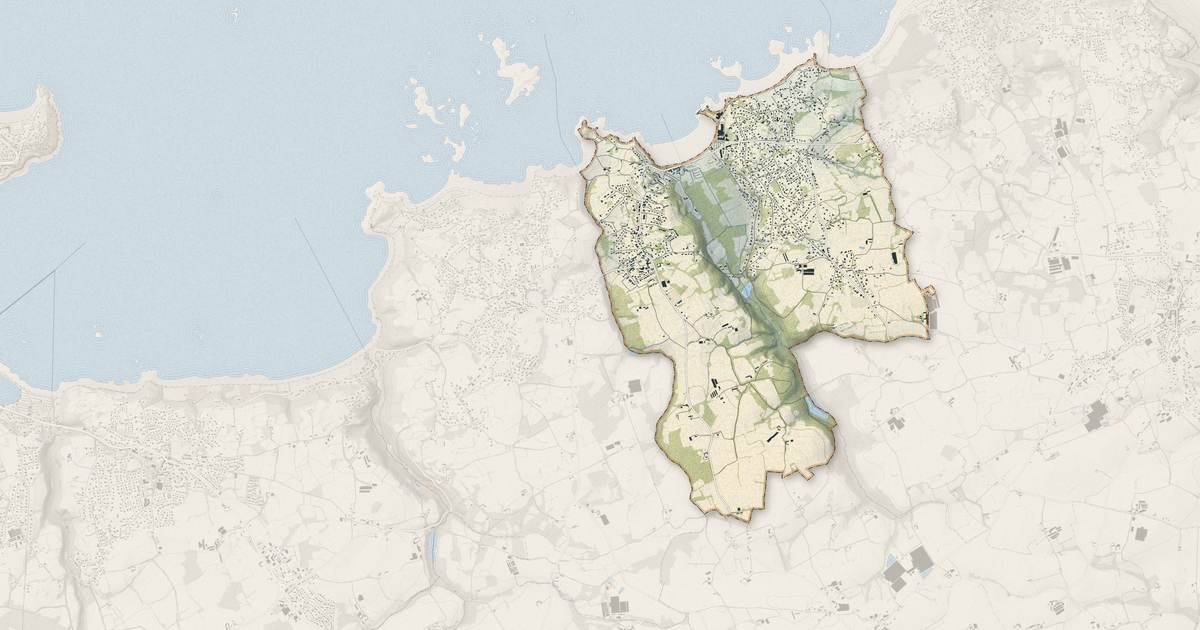 Portrait cartographique de Trévou-Tréguignec : relief, eau, forêts, bâti et voies, calculés à partir des données de l'IGN