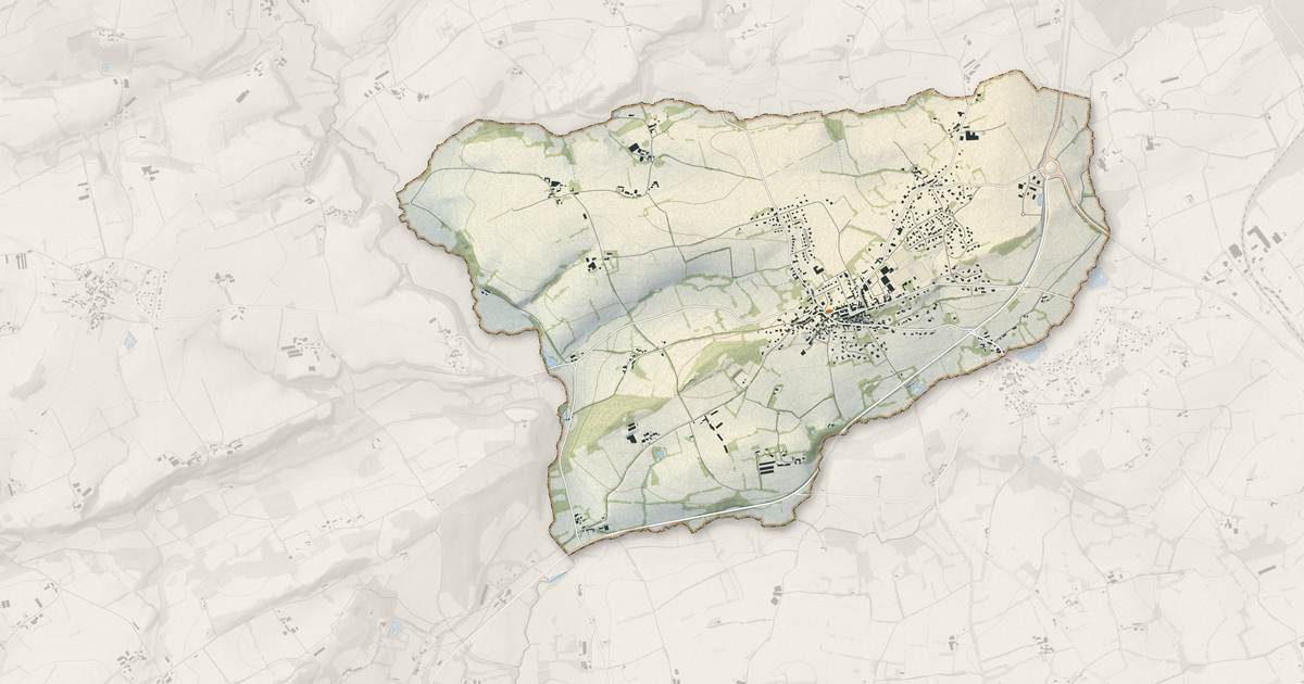 Portrait cartographique de Uzel : relief, eau, forêts, bâti et voies, calculés à partir des données de l'IGN