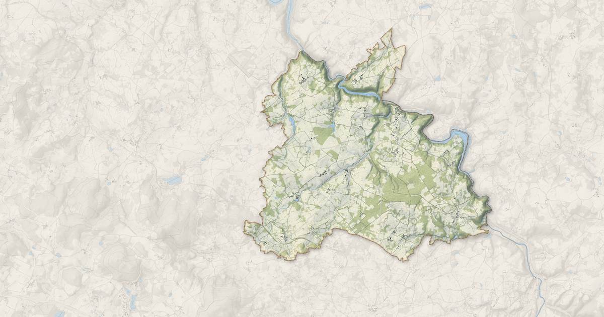 Portrait cartographique de Anzême : relief, eau, forêts, bâti et voies, calculés à partir des données de l'IGN
