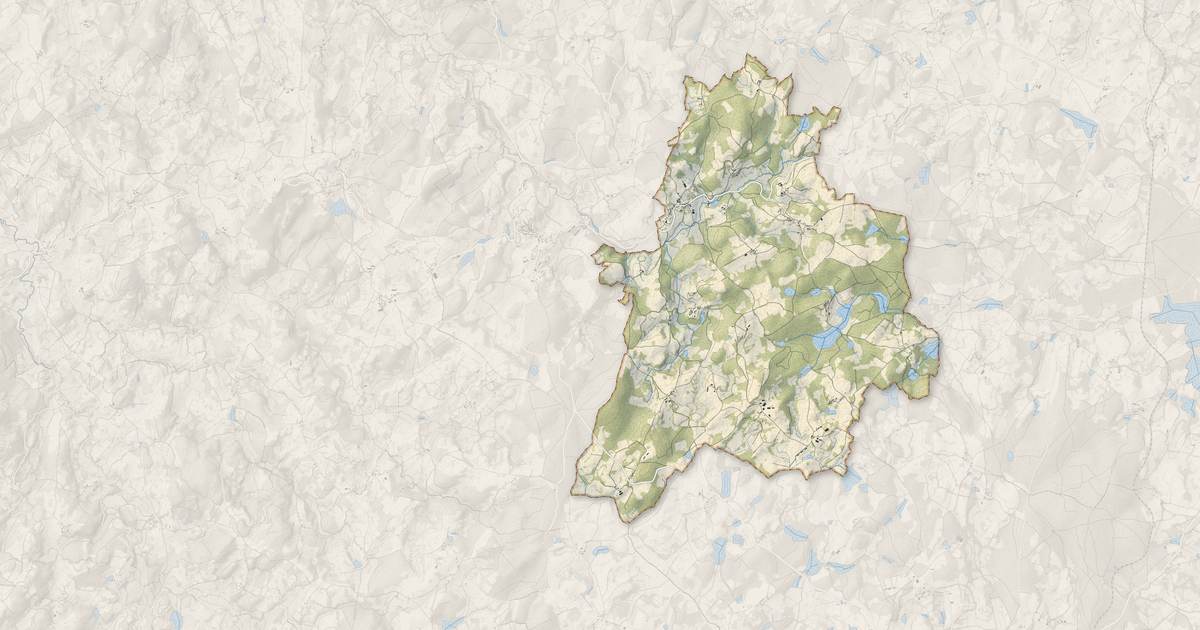 Portrait cartographique de Basville : relief, eau, forêts, bâti et voies, calculés à partir des données de l'IGN