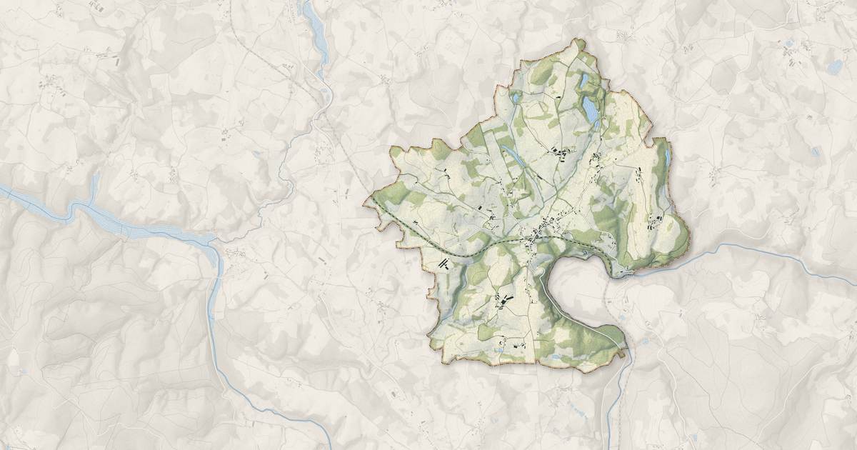 Portrait cartographique de Bosmoreau-les-Mines : relief, eau, forêts, bâti et voies, calculés à partir des données de l'IGN