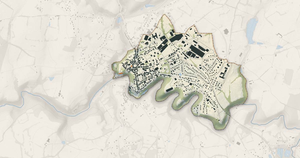Portrait cartographique de Boussac : relief, eau, forêts, bâti et voies, calculés à partir des données de l'IGN