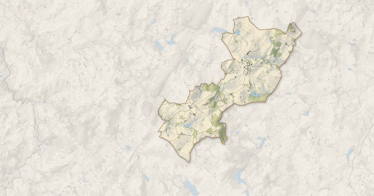 Portrait cartographique de Bussière-Nouvelle : relief, eau, forêts, bâti et voies, calculés à partir des données de l'IGN