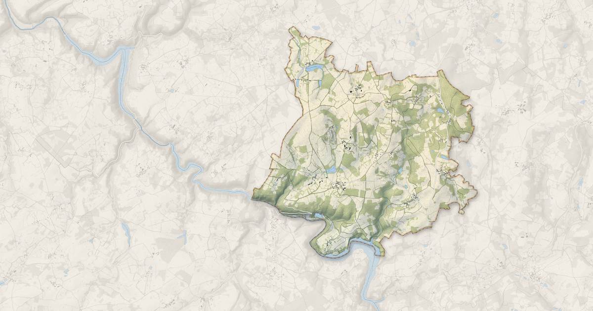 Portrait cartographique de Champsanglard : relief, eau, forêts, bâti et voies, calculés à partir des données de l'IGN