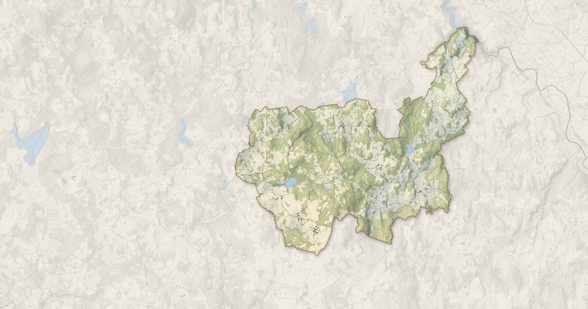 Portrait cartographique de Fransèches : relief, eau, forêts, bâti et voies, calculés à partir des données de l'IGN