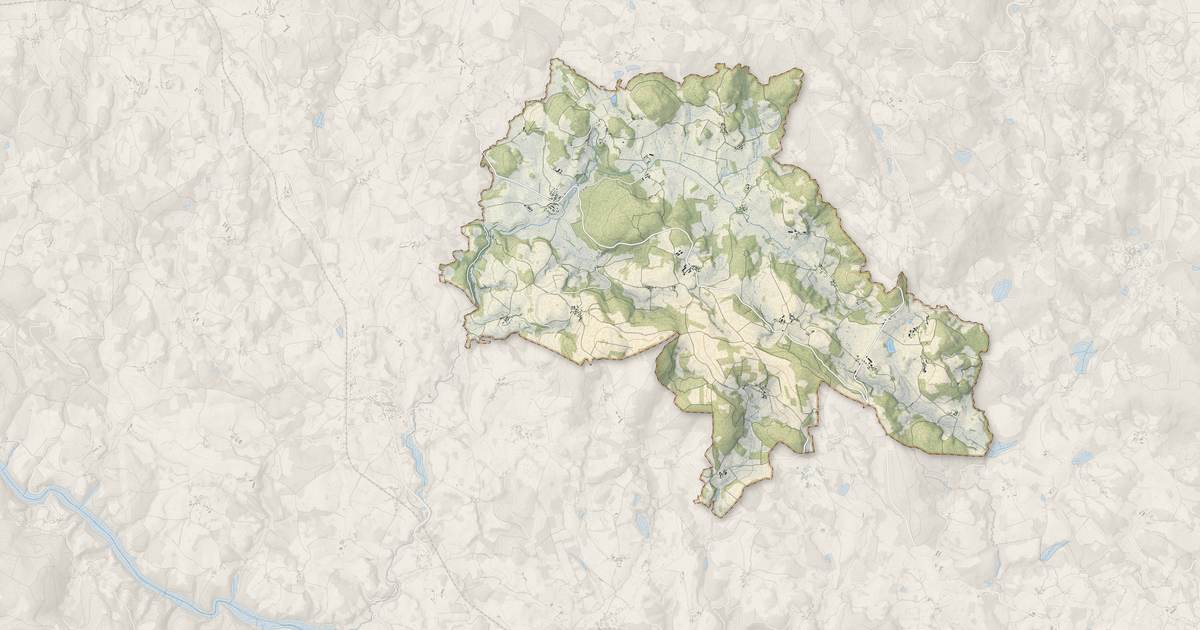 Portrait cartographique de Janaillat : relief, eau, forêts, bâti et voies, calculés à partir des données de l'IGN