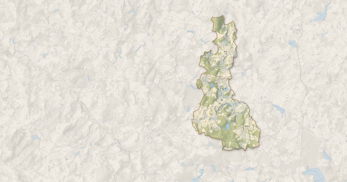 Portrait cartographique de La Mazière-aux-Bons-Hommes : relief, eau, forêts, bâti et voies, calculés à partir des données de l'IGN