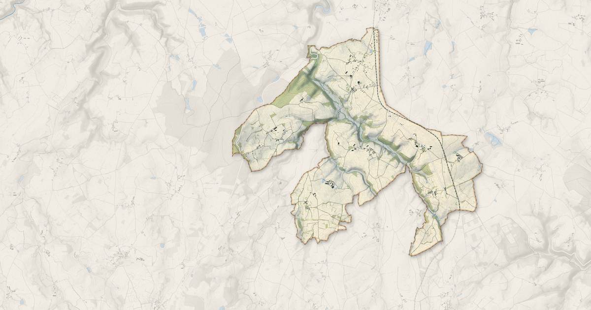 Portrait cartographique de Saint-Julien-la-Genête : relief, eau, forêts, bâti et voies, calculés à partir des données de l'IGN