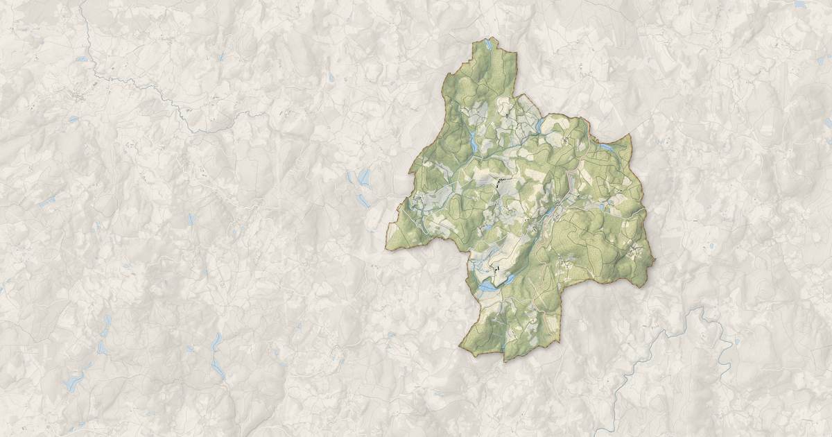 Portrait cartographique de Saint-Junien-la-Bregère : relief, eau, forêts, bâti et voies, calculés à partir des données de l'IGN