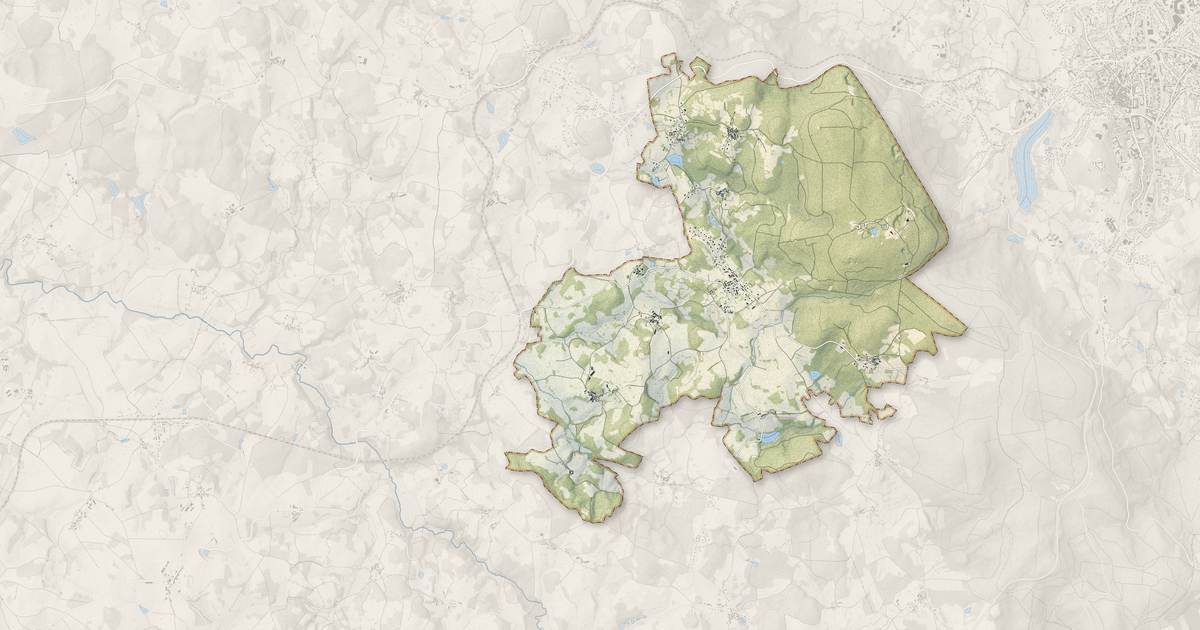 Portrait cartographique de Saint-Léger-le-Guérétois : relief, eau, forêts, bâti et voies, calculés à partir des données de l'IGN