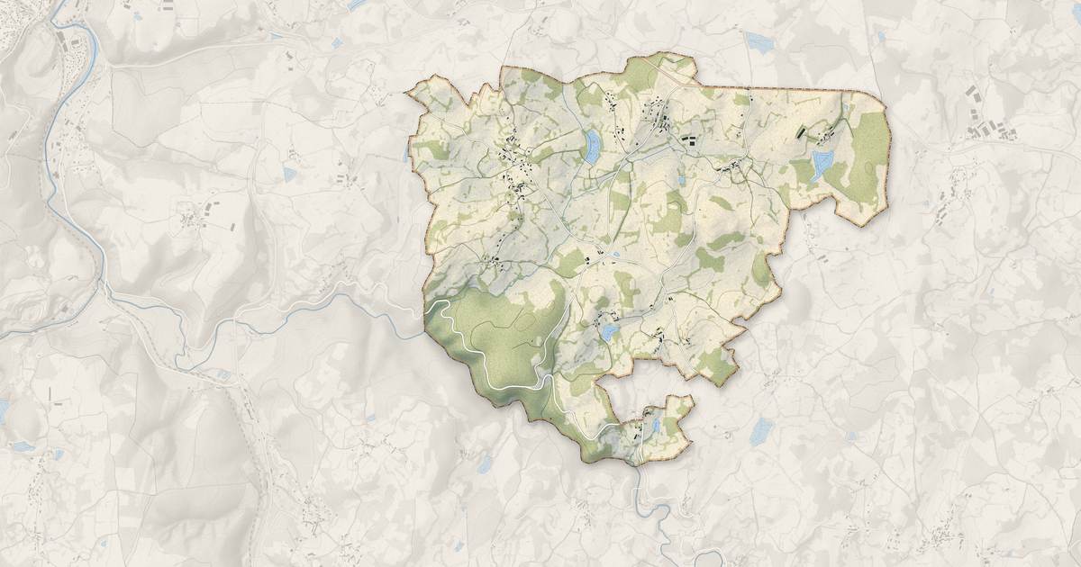 Portrait cartographique de Saint-Pardoux-le-Neuf : relief, eau, forêts, bâti et voies, calculés à partir des données de l'IGN