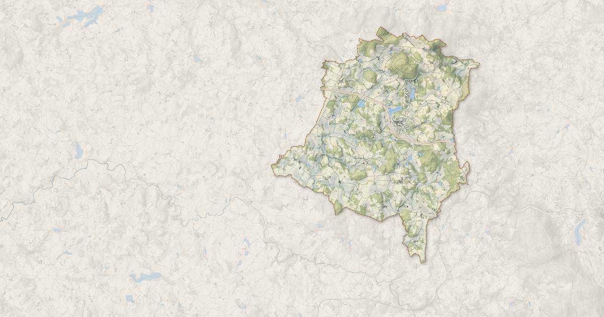 Portrait cartographique de Saint-Vaury : relief, eau, forêts, bâti et voies, calculés à partir des données de l'IGN