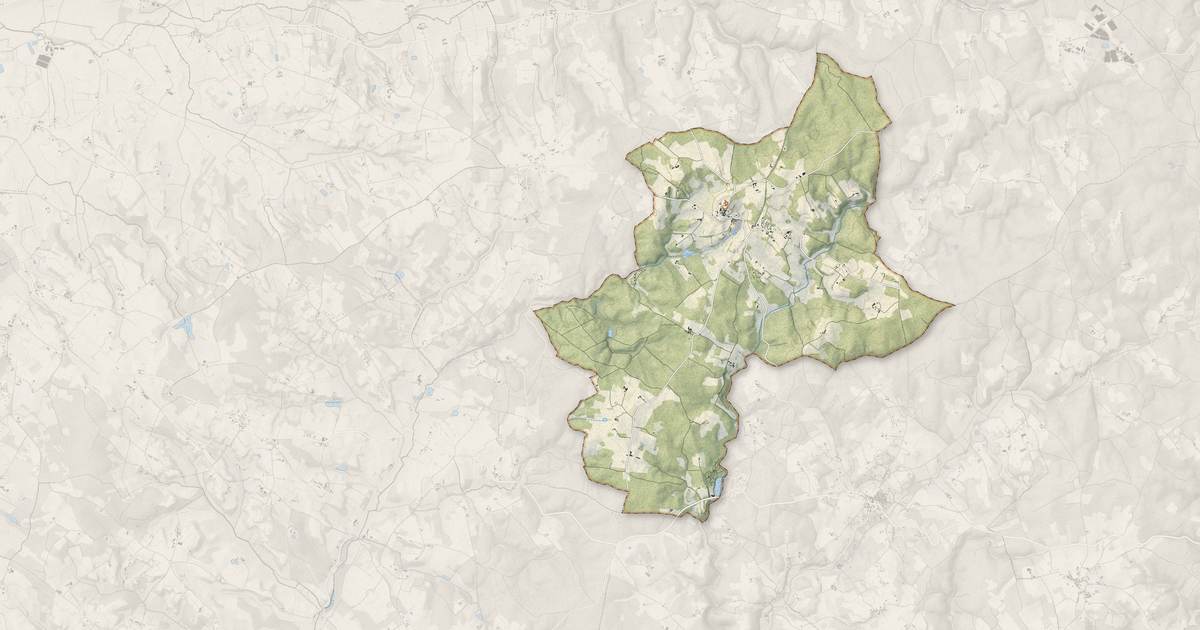 Portrait cartographique de Biron : relief, eau, forêts, bâti et voies, calculés à partir des données de l'IGN