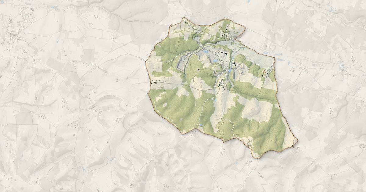 Portrait cartographique de Bourg-des-Maisons : relief, eau, forêts, bâti et voies, calculés à partir des données de l'IGN