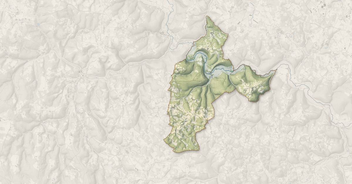 Portrait cartographique de Bouzic : relief, eau, forêts, bâti et voies, calculés à partir des données de l'IGN