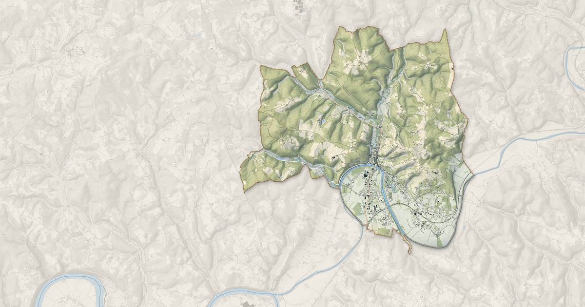 Portrait cartographique de Le Bugue : relief, eau, forêts, bâti et voies, calculés à partir des données de l'IGN