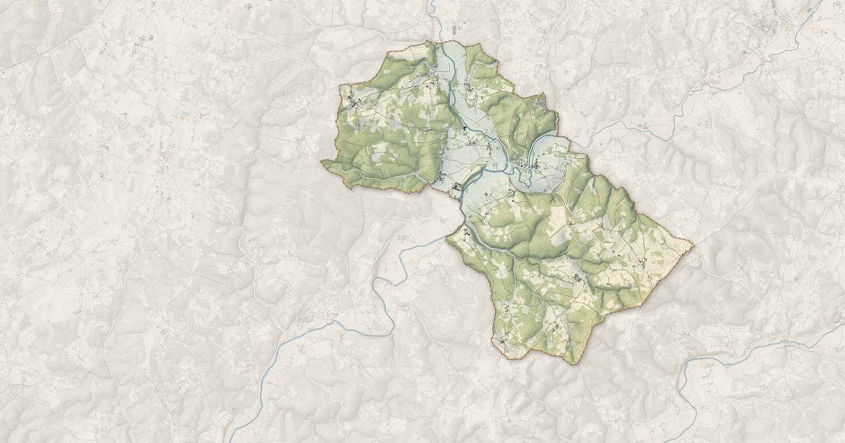 Portrait cartographique de Coulaures : relief, eau, forêts, bâti et voies, calculés à partir des données de l'IGN