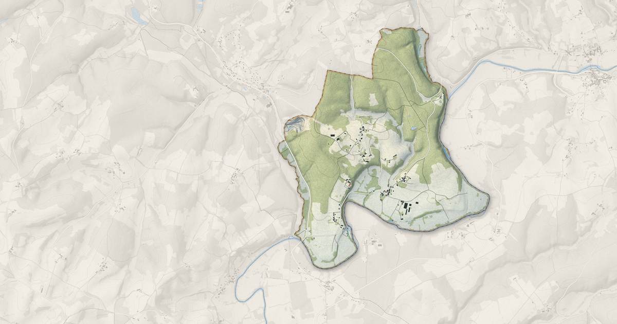 Portrait cartographique de Creyssac : relief, eau, forêts, bâti et voies, calculés à partir des données de l'IGN