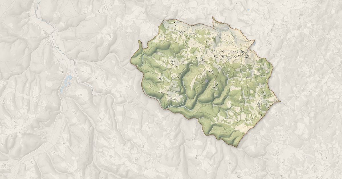 Portrait cartographique de La Dornac : relief, eau, forêts, bâti et voies, calculés à partir des données de l'IGN