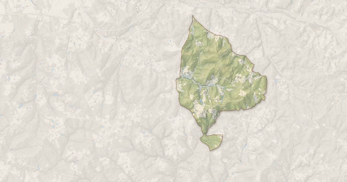 Portrait cartographique de Église-Neuve-d'Issac : relief, eau, forêts, bâti et voies, calculés à partir des données de l'IGN