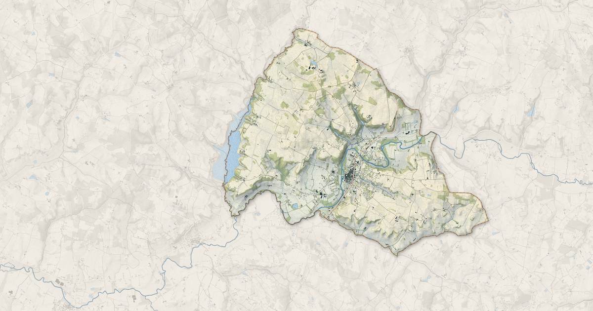 Portrait cartographique de Eymet : relief, eau, forêts, bâti et voies, calculés à partir des données de l'IGN