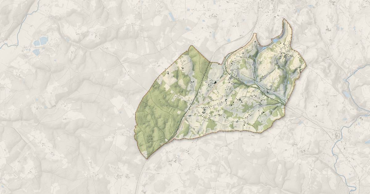 Portrait cartographique de Eyzerac : relief, eau, forêts, bâti et voies, calculés à partir des données de l'IGN