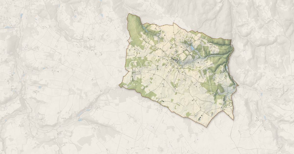 Portrait cartographique de Faux-en-Périgord : relief, eau, forêts, bâti et voies, calculés à partir des données de l'IGN
