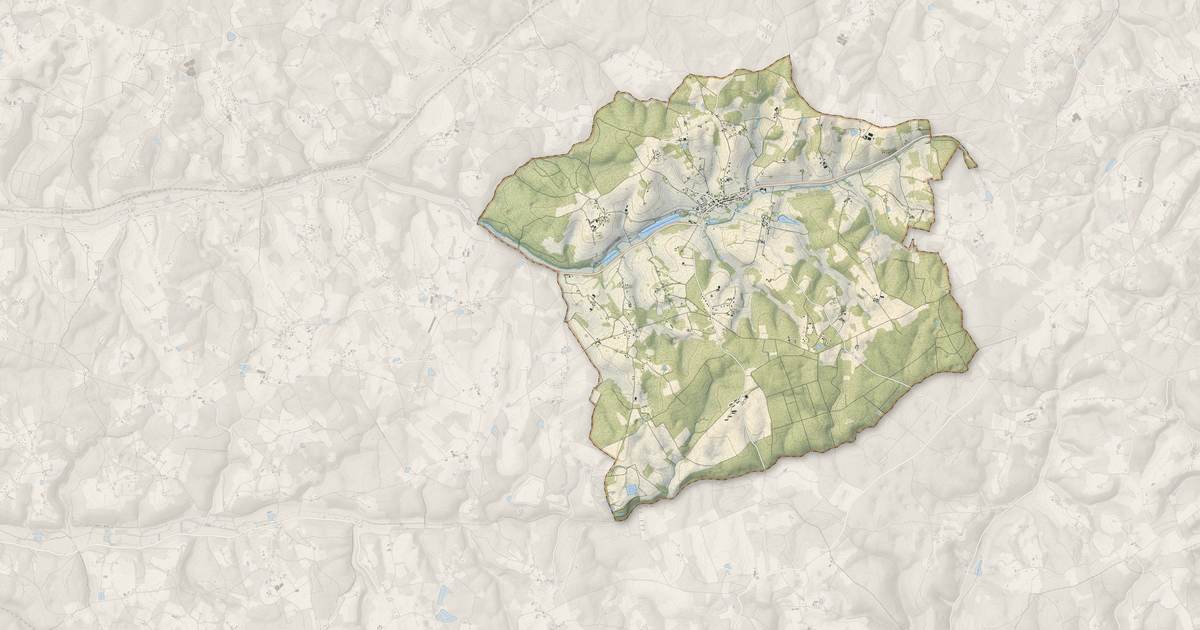 Portrait cartographique de Fossemagne : relief, eau, forêts, bâti et voies, calculés à partir des données de l'IGN