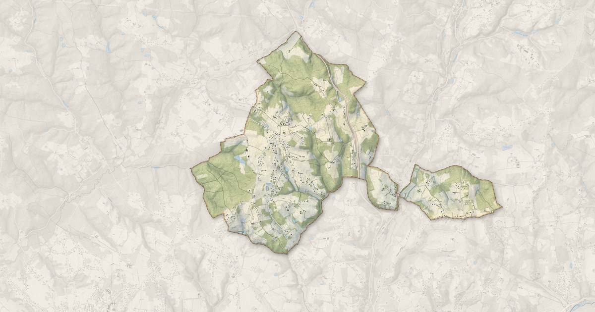 Portrait cartographique de Ginestet : relief, eau, forêts, bâti et voies, calculés à partir des données de l'IGN