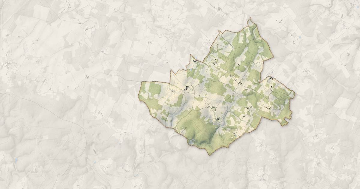 Portrait cartographique de Hautefaye : relief, eau, forêts, bâti et voies, calculés à partir des données de l'IGN