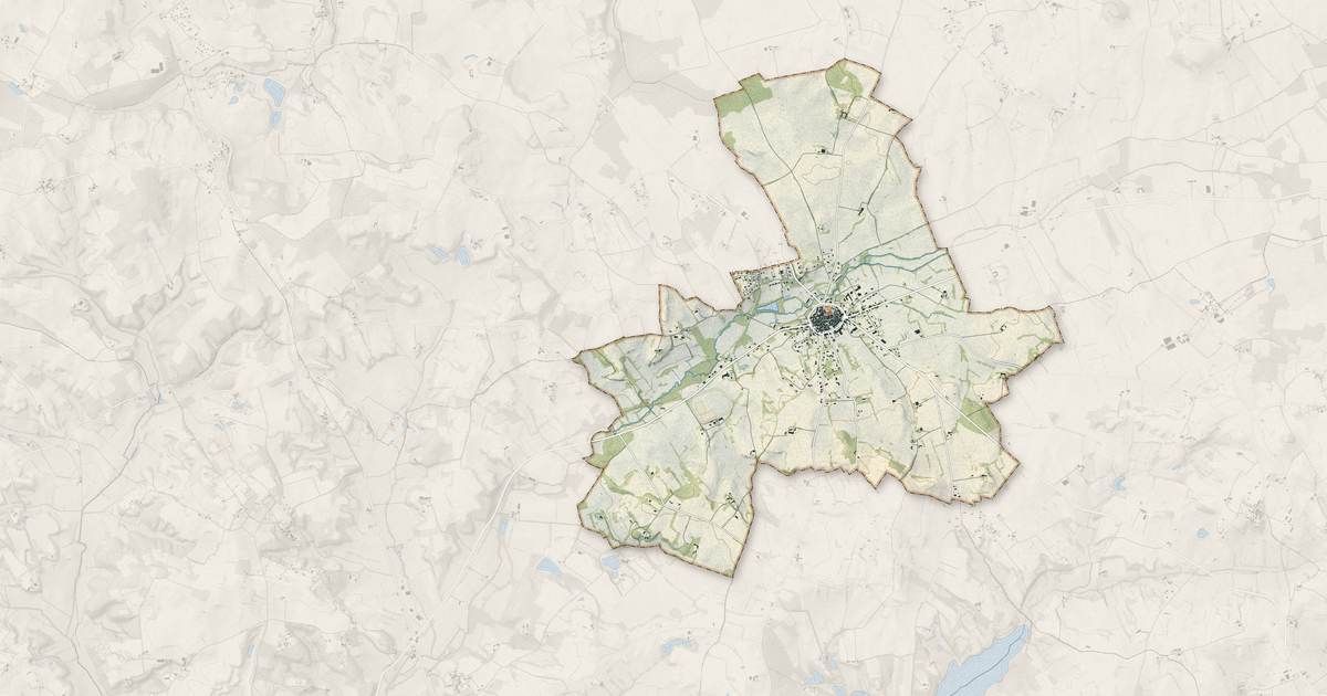 Portrait cartographique de Issigeac : relief, eau, forêts, bâti et voies, calculés à partir des données de l'IGN