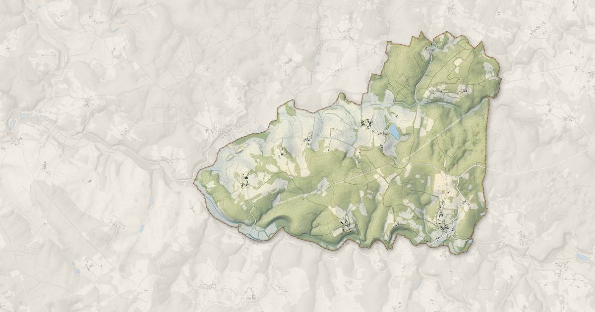 Portrait cartographique de Rudeau-Ladosse : relief, eau, forêts, bâti et voies, calculés à partir des données de l'IGN