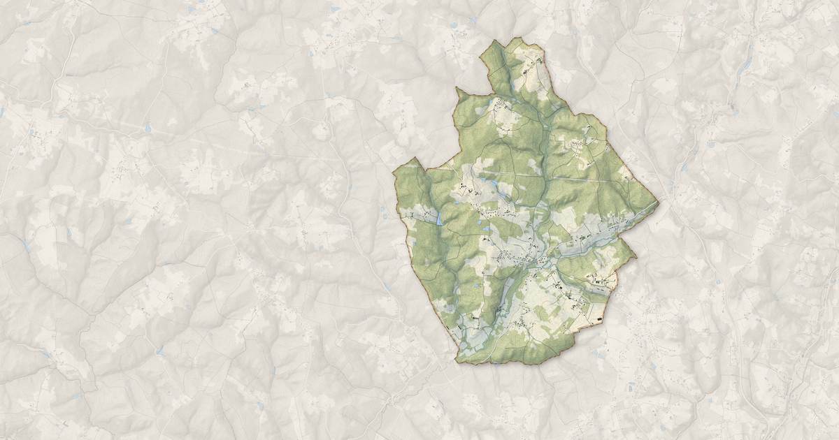 Portrait cartographique de Lunas : relief, eau, forêts, bâti et voies, calculés à partir des données de l'IGN